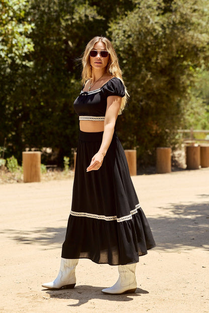 Jolene Black Lace Trim Maxi Skirt - FINAL SALE