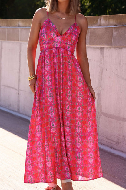 Joyful Pink Floral Satin Maxi Dress-FINAL SALE