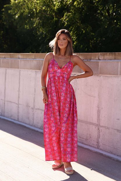 Joyful Pink Floral Satin Maxi Dress-FINAL SALE