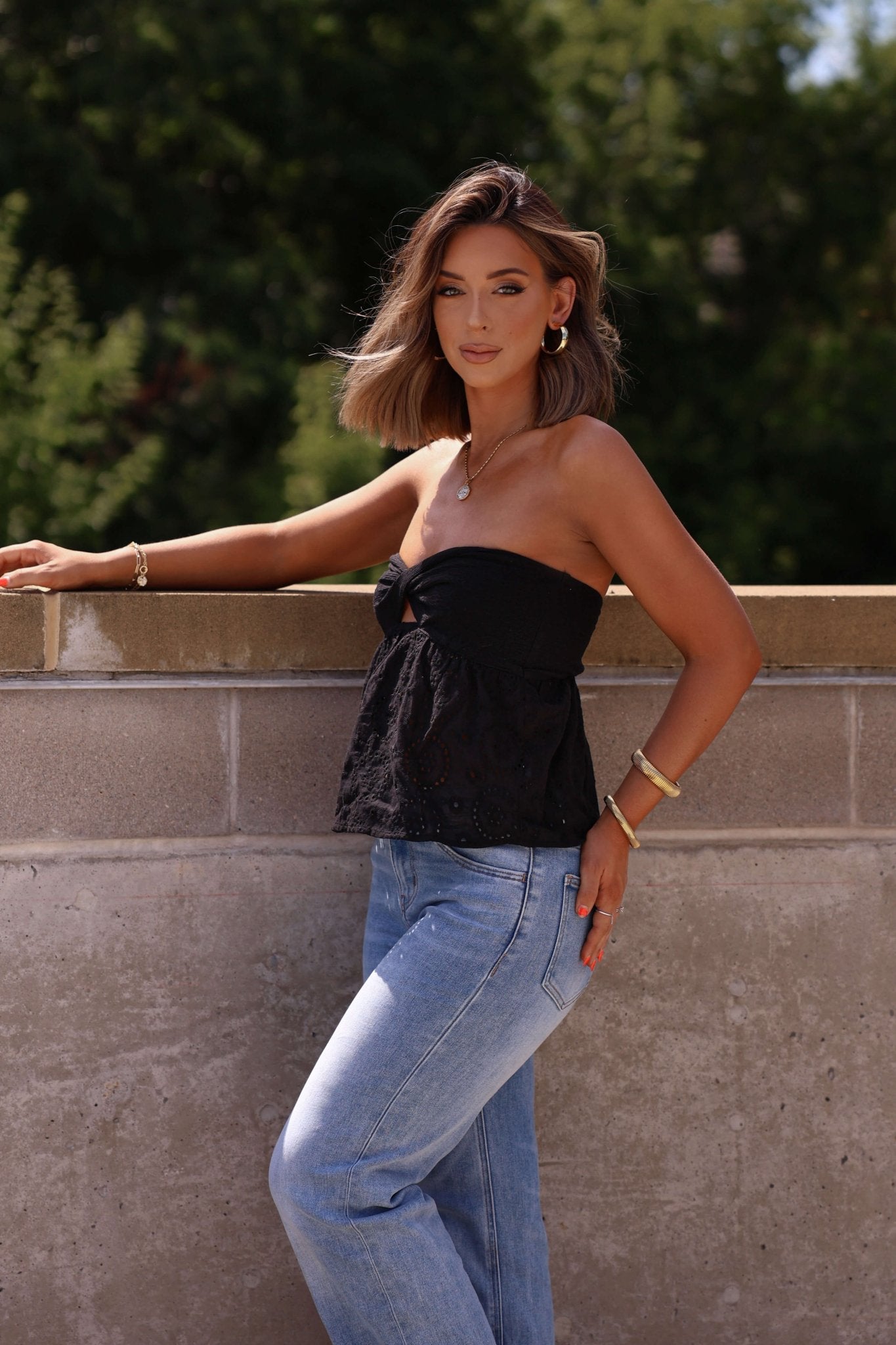 Katrina Black Twist Front Eyelet Tube Top - FINAL SALE