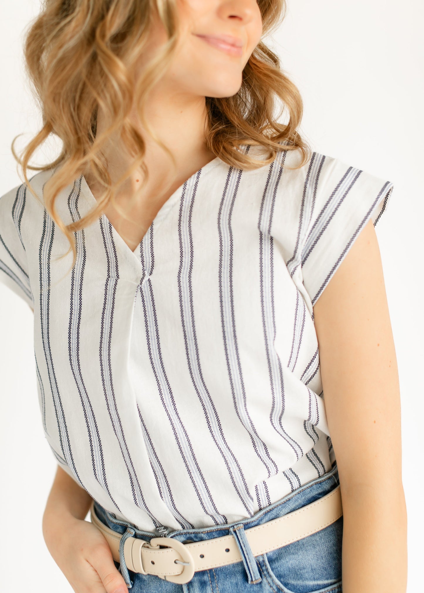 Madison Striped V-neck Short Sleeve Flowy Top - FINAL SALE
