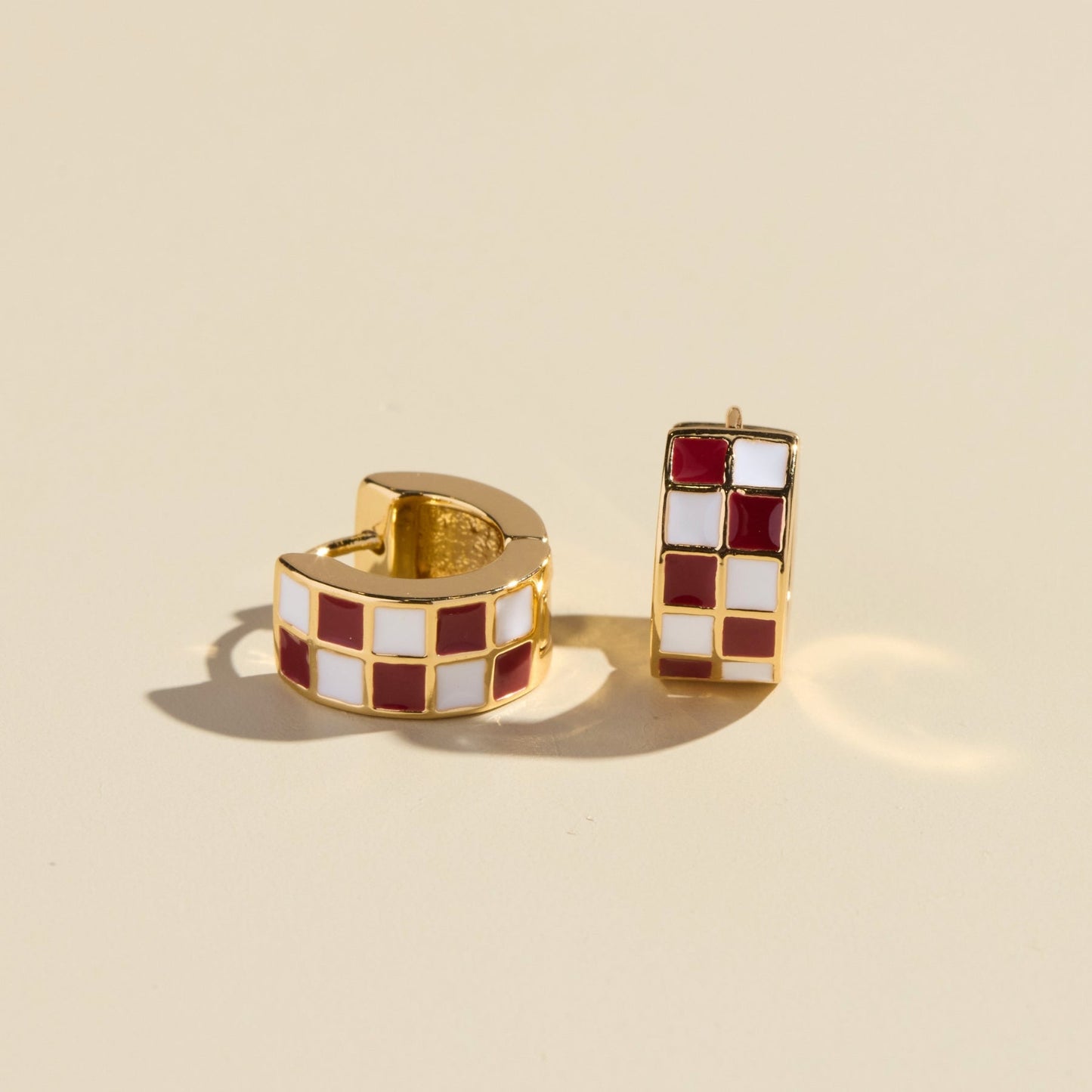 Maroon & White Checkered Enamel Huggies