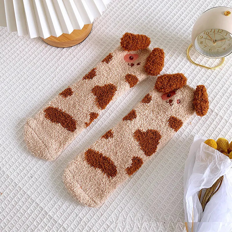 Thick Coral Fleece Warm Mid-Tube Sleeping Socks for Women
