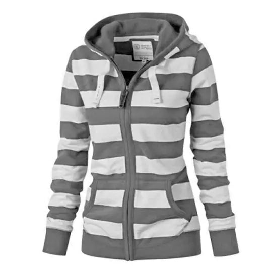 Plus Size Striped Hoodie with Long Sleeves