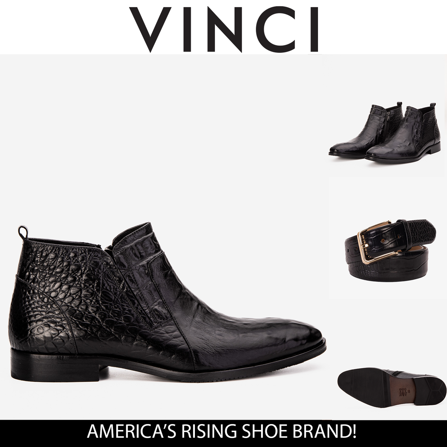 The Randor Black Crocodile Leather Side-Zip Dress Ankle Men Boot