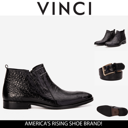 The Randor Black Crocodile Leather Side-Zip Dress Ankle Men Boot