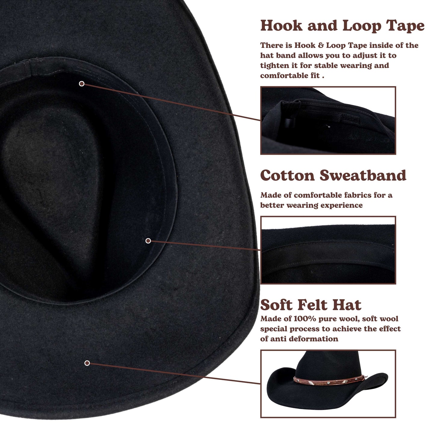 Raven Black Felt Cowboy Hat
