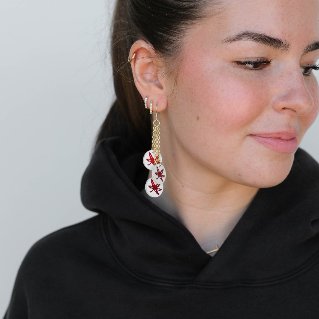 Red Ohio State University Buckeye Sticker Earrings