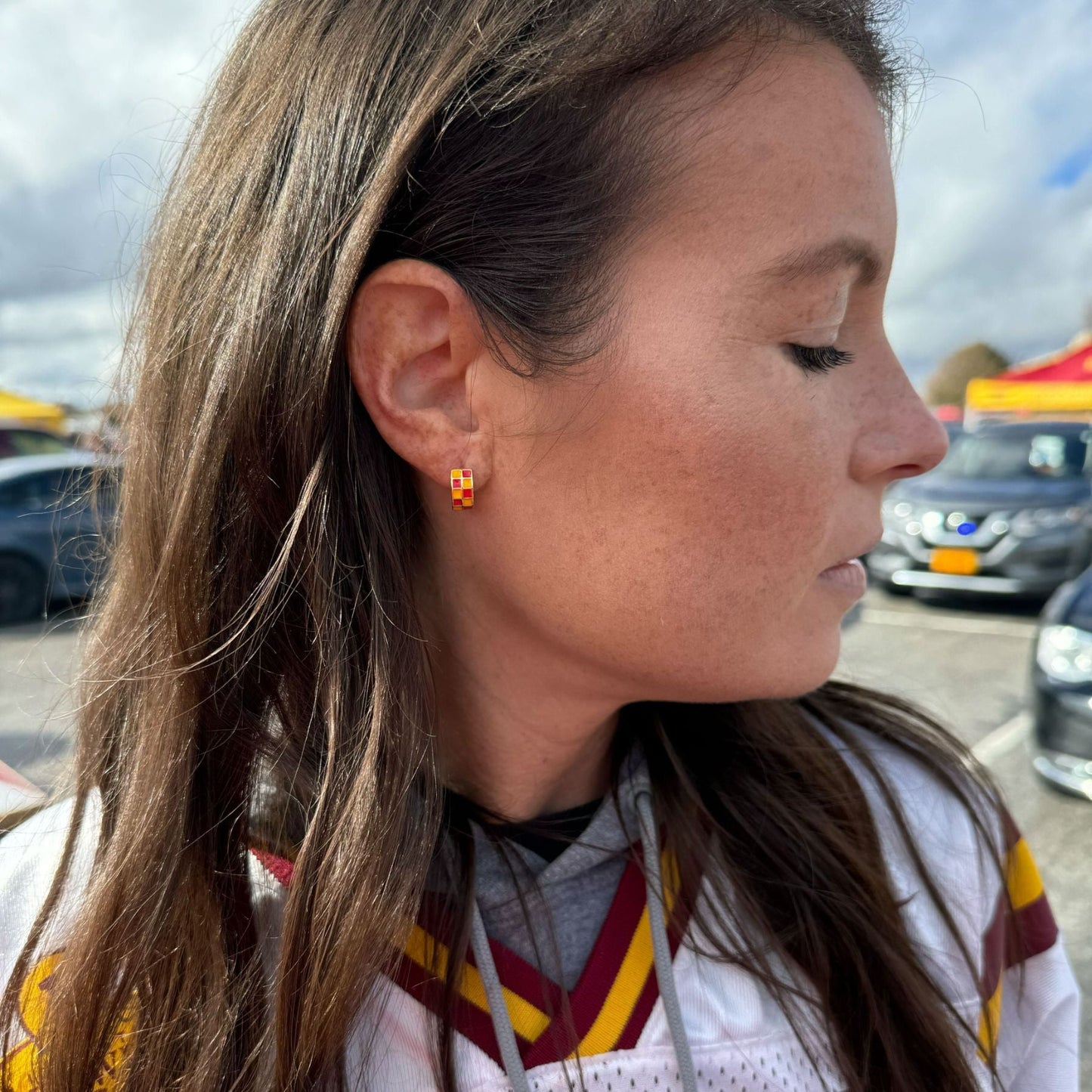 Red & Yellow Checkered Enamel Huggies