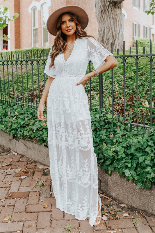 Reign White Lace Romper Maxi - DOORBUSTER