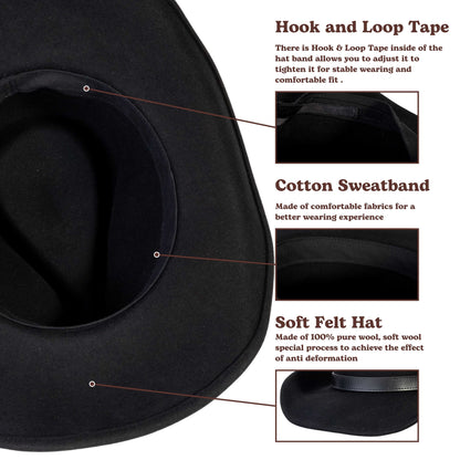 Silver Buckle Black Felt Cowboy Hat