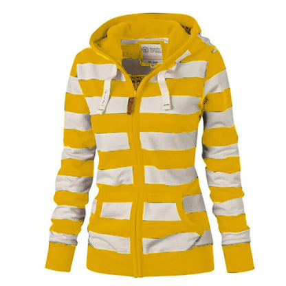 Plus Size Striped Hoodie with Long Sleeves