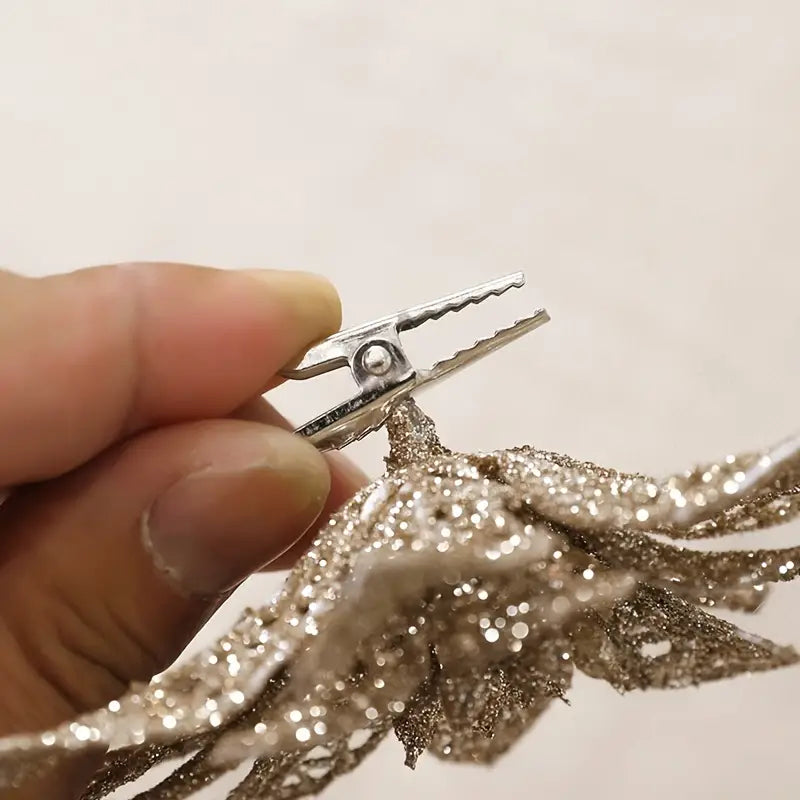 10pcs 4in Glitter Faux Flowers for Christmas Ornaments