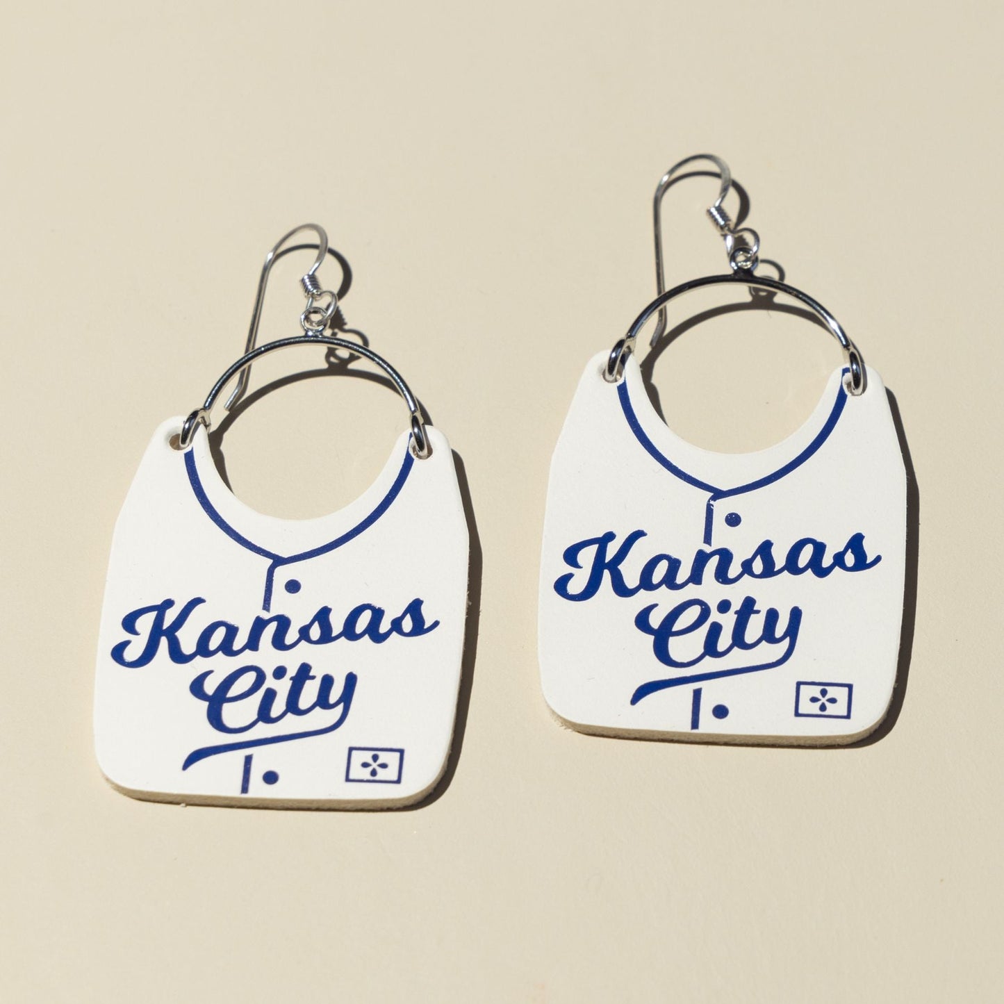 White Kansas City Baseball Jersey Earrings