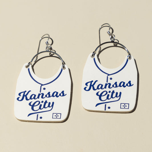 White Kansas City Baseball Jersey Earrings
