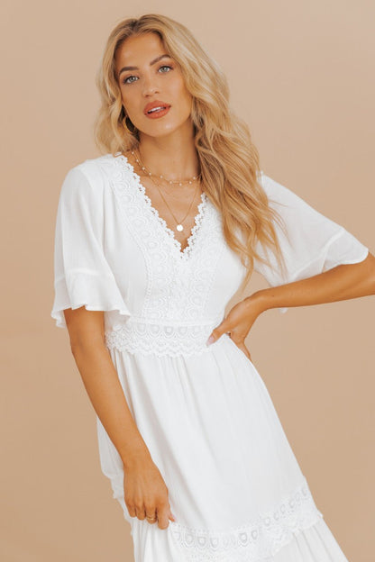 White Short Sleeve Lace Maxi Dress - FINAL SALE
