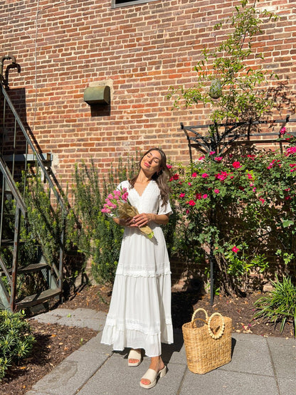 White Short Sleeve Lace Maxi Dress - FINAL SALE