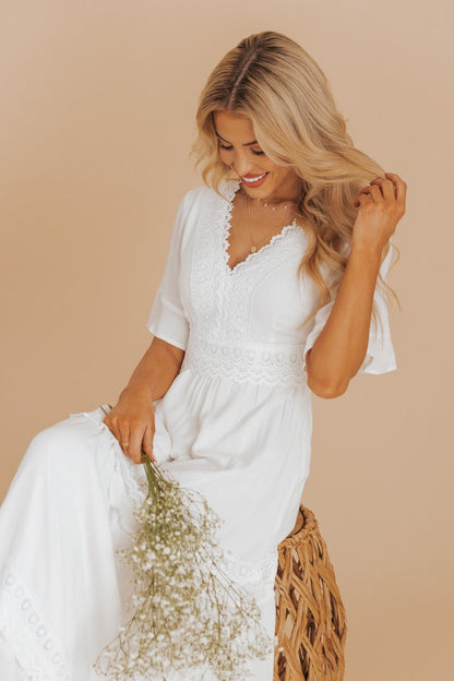 White Short Sleeve Lace Maxi Dress - FINAL SALE