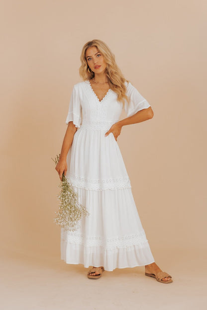 White Short Sleeve Lace Maxi Dress - FINAL SALE