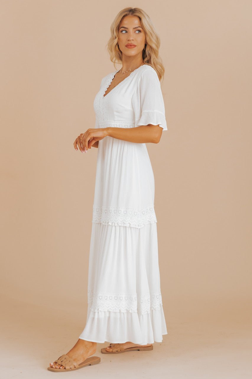 White Short Sleeve Lace Maxi Dress - FINAL SALE