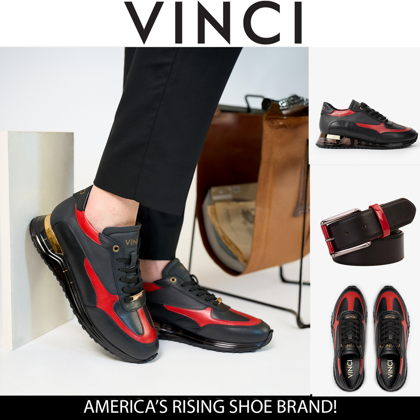 The Arda Black & Red Leather Men Sneaker