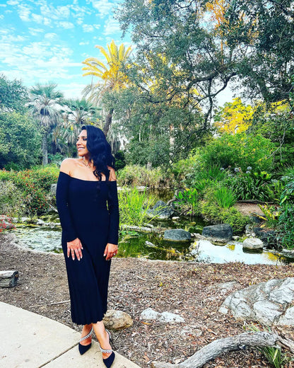 Off-Shoulder Striped Knitted Dress for Women